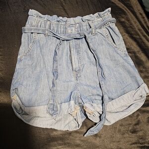 H&M Light Blue Paperbag Waist Denim Shorts